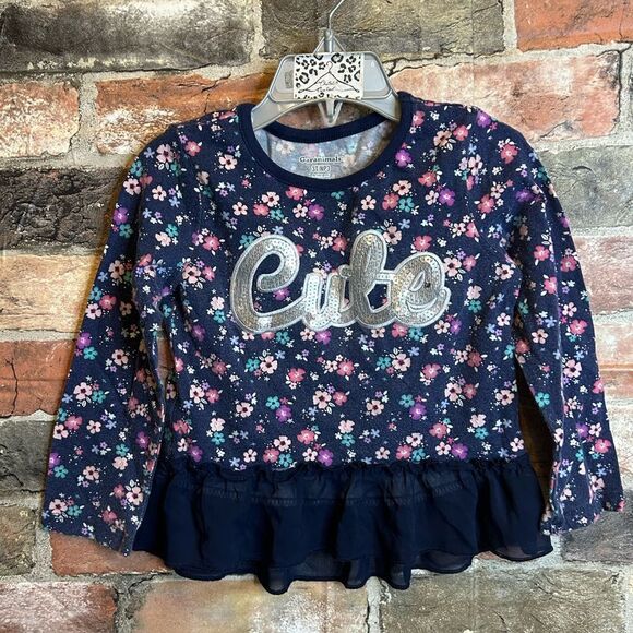 5 for $25🔥3T Garanimals "Cute" Sequinned Floral Long Sleeve Tunic T-Shirt - Picture 1 of 5